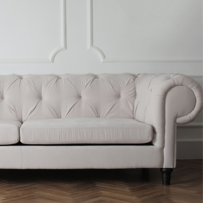 Close up of empty white couch
