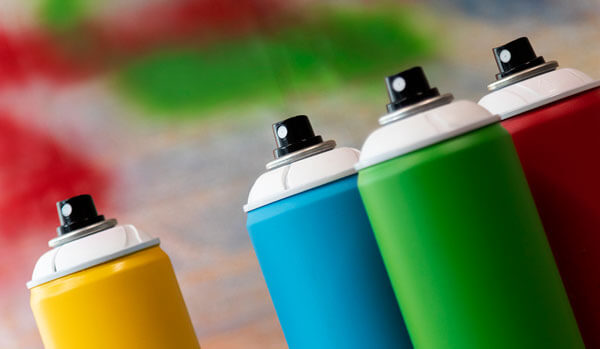 Spray cans Yelloe blue green and red spray cans