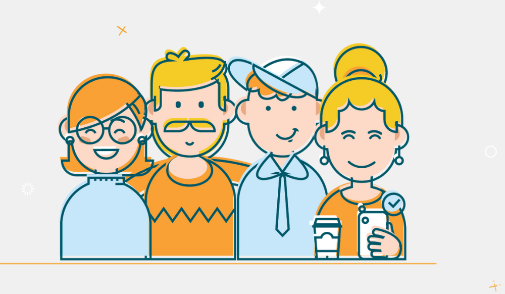 illustration of four smiling people illustration of four smiling people